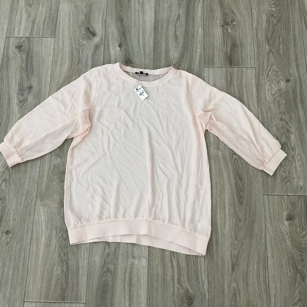 Express Sweater Women's Large Light Peach Sheer Crew Neck 3/4 Sleeve Career